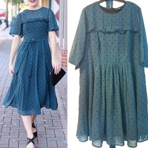 3X (24W) eShakti Georgette Ruffle Polkadot Dress